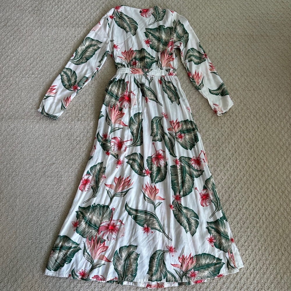 ROXY Taste of Tomorrow Long Sleeve Floral Maxi Wrap Dress Small Tropical Casual - Picture 9 of 16